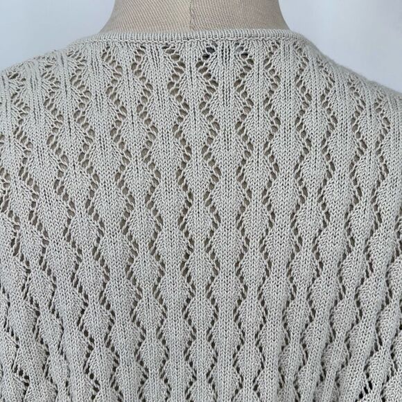 J.Jill Pointelle Open Front Drape Front Cardigan 3/4 Sleeve Cotton Linen Blend L - Picture 4 of 11